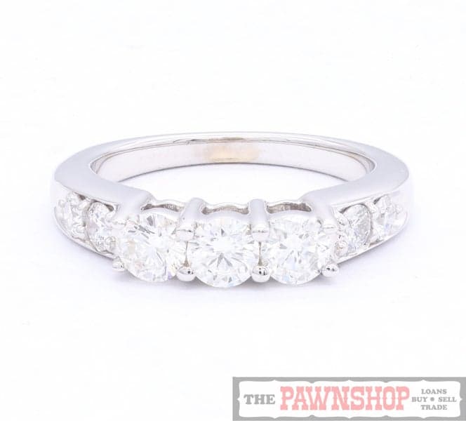 3-Stone Diamond 14CT White Gold Ring w/4 x Shoulder Diamonds