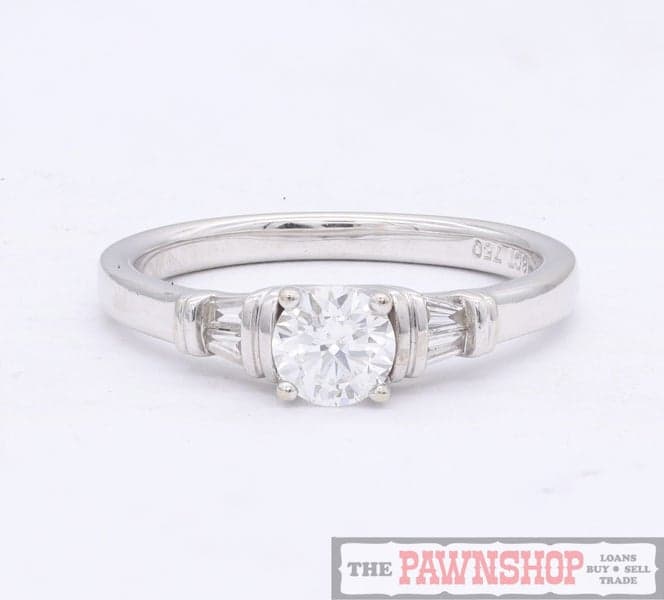 Diamond Solitaire 18CT White Gold Ring w/Shoulder Diamonds