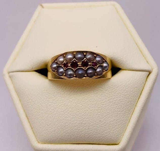 18ct Yellow Gold Ruby &amp; Seed Pearl Ring ~ $2,750!