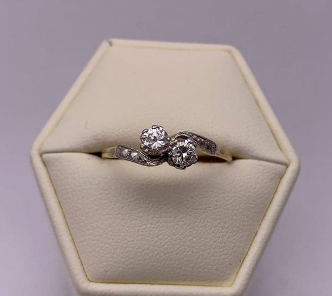 18ct Yellow Gold 2x Diamond Crossover Ring ~ $5,400!
