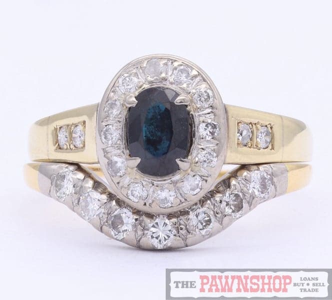 Diamond &amp; Sapphire 18CT Yellow Gold Ring w/Wedder