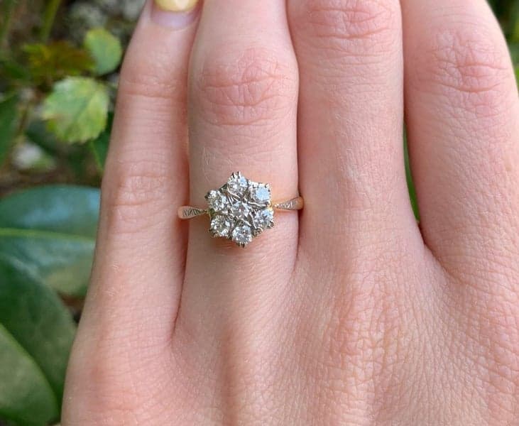 18ct Yellow Gold &amp; Platinum Diamond Cluster Ring ~ $3,000