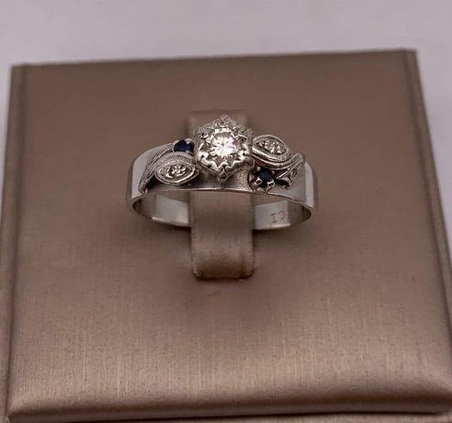 18ct White Gold Diamond Solitaire Ring with Sapphire Accents ~ $3,000!