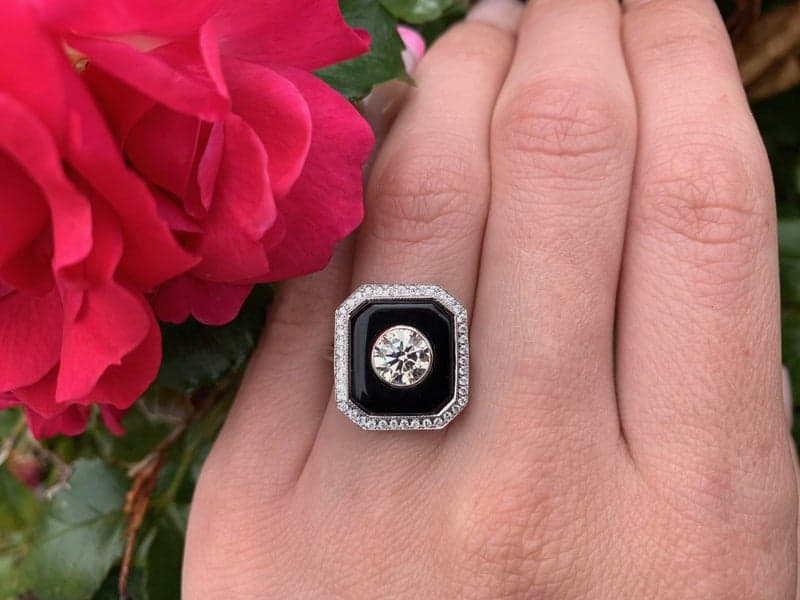 18ct White Gold 1.0ct Diamond &amp; Black Onyx Ring ~ $15,500!