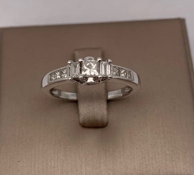 18ct White Gold Princess &amp; Baguette Diamond 3 Stone Ring ~ $3,200!