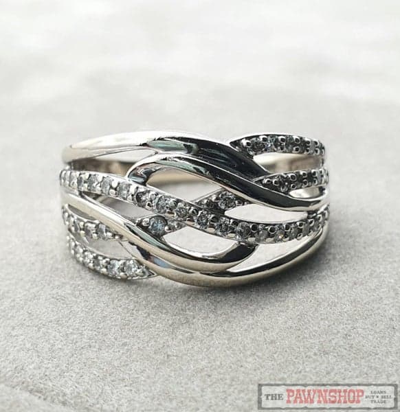 Multi-Row Layered Swirl Diamond Ring in 10ct White Gold