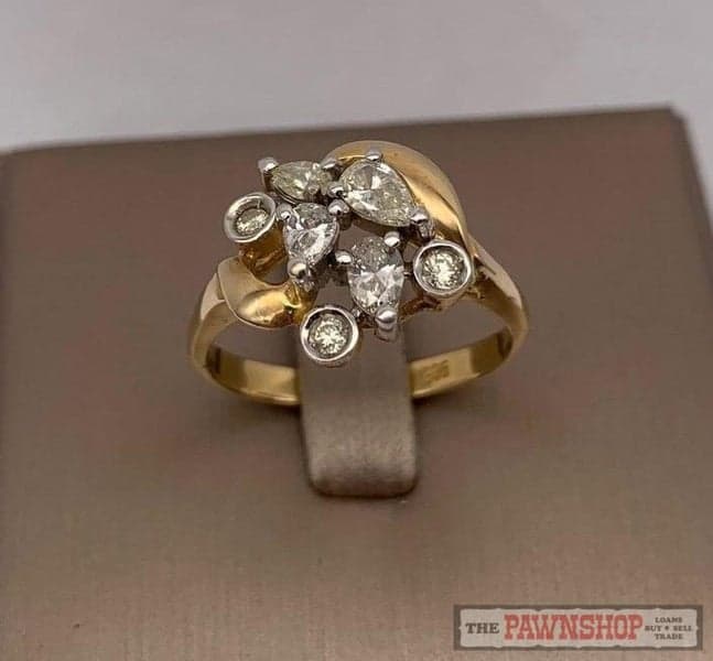 14ct Yellow Gold Pear &amp; Round Brilliant Cut Diamond Dress Ring ~ $4,200!