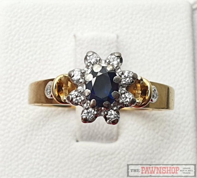 Blue Stone Diamond Cluster Ring in 18ct Yellow Gold