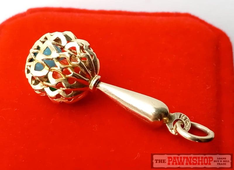 Maraca Mechanical Vintage Charm For Bracelet in 14KT Gold 2.90 Grams