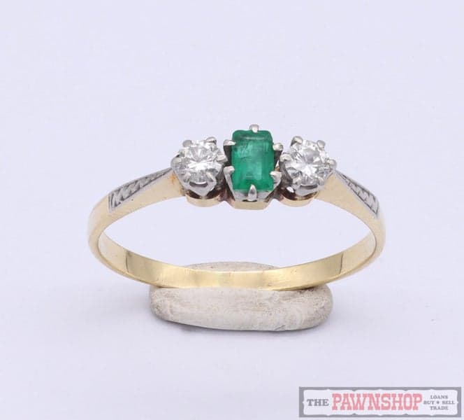 18ct Yellow Gold Diamond and Emerald 3 Stone Ring ~ $3,400!