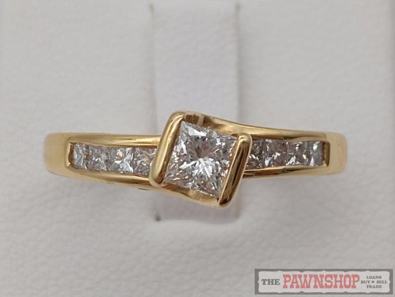 Solitaire Diamond Ring with 8 Shoulder Diamonds in 18ct Yellow Gold $4,750