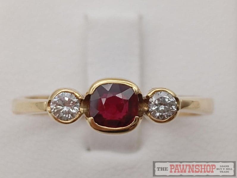 SALE! 0.45ct Ruby and 0.15ct Diamond Three Stone Ring in 18ct Yellow Gold $3,900