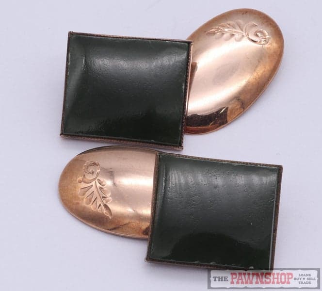 Vintage 9ct Rose Gold Greenstone Jade Cufflinks ~ $1,100