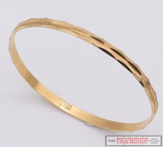 18ct Yellow Gold Baby Bangle Textured Pattern 45mm Diameter