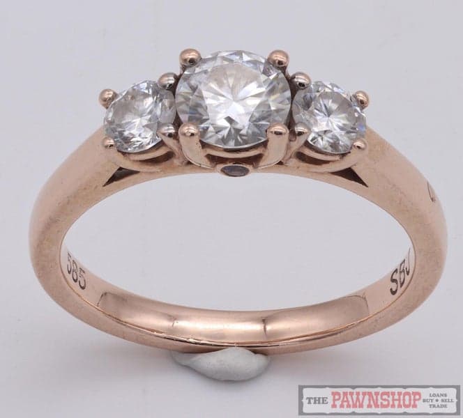 14ct Rose Gold Lab Grown Moissanite Three Stone Ring ~ $2,300!