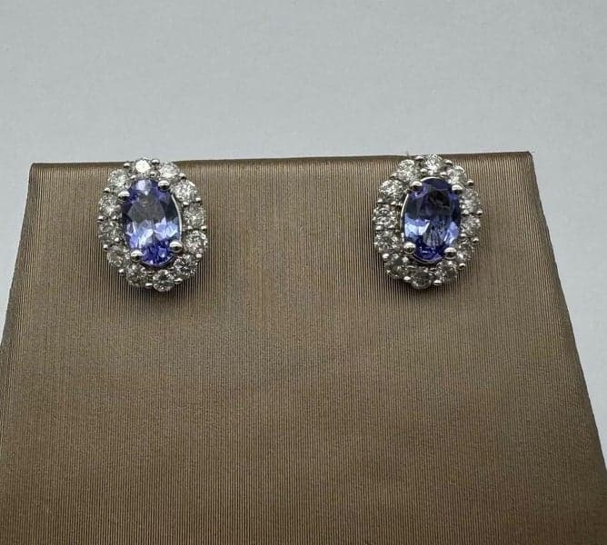 10ct White Gold Tanzanite &amp; Diamond Cluster Stud Earrings ~ $3,100!