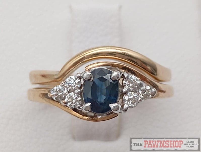 Sapphire and Diamond Bridal Ring Set in 9ct Yellow Gold $1,700