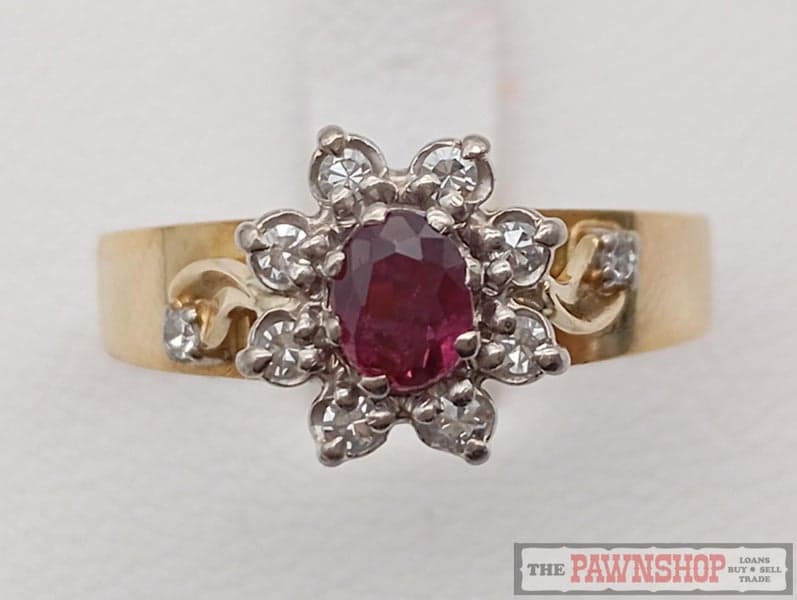 Handmade 18ct Yellow Gold Ruby and Diamond Cluster Ring $4,300