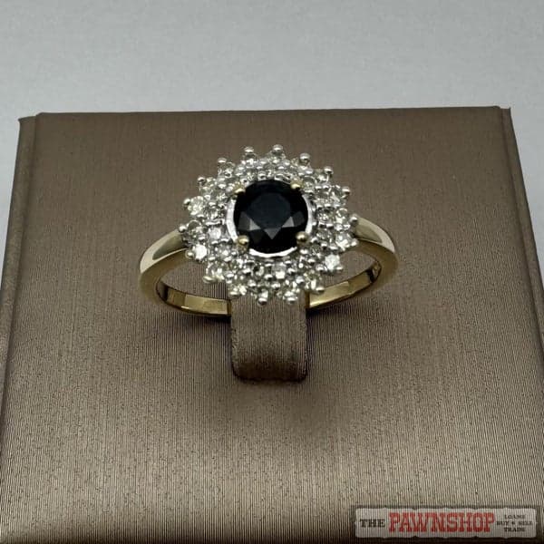 9ct Yellow Gold Sapphire &amp; Diamond Cluster Ring ~ $1,600!