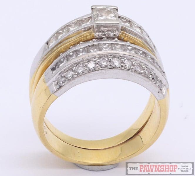 18ct Yellow Gold Diamond Solitaire Ring &amp; Dress Ring Joined 1.75ct TDW ~ $11,200