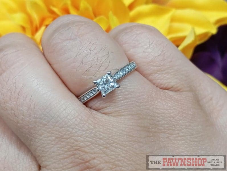 Diamond Solitaire Ring With Shoulder Diamonds in 14ct White Gold $6,000