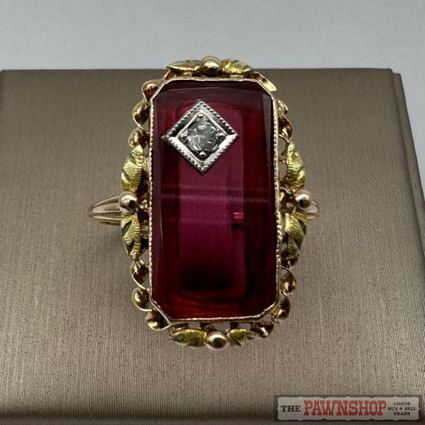 Vintage 10ct Yellow Gold Synthetic Ruby &amp; Clear Sapphire Dress Ring ~ $1,100!