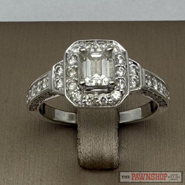 18ct White Gold Emerald Cut Diamond Ring with Shoulder Diamonds ~ $6,500!