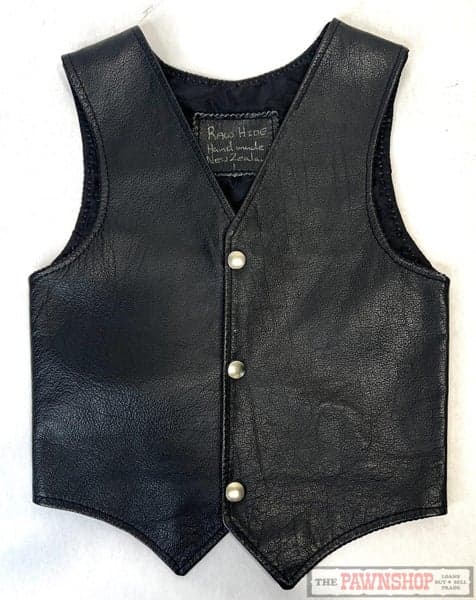 Kids Leather Biker Vest Raw Hide Size 4 ~ Hand Made In New Zealand!
