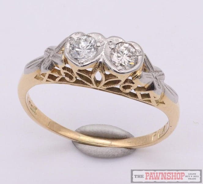 18ct Yellow Gold and Platinum Double Heart Diamond Ring TDW 0.20ct ~ $4,500!
