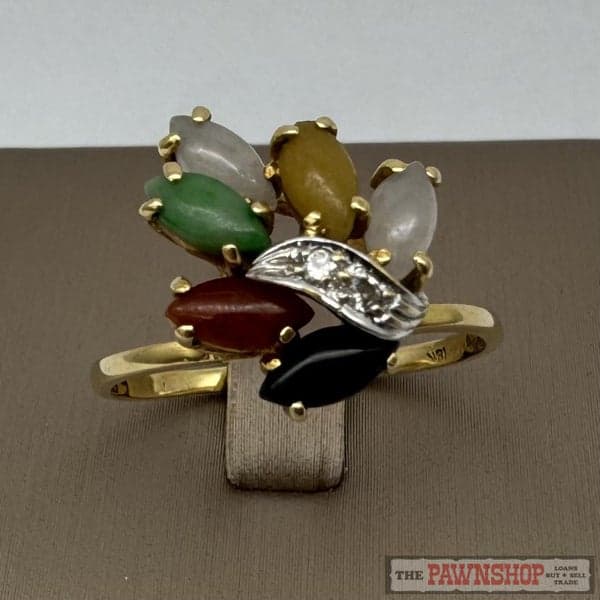 18ct Yellow Gold Multi-Stone Jade &amp; Diamond Dress Ring ~ $2,400!