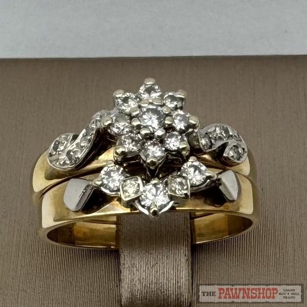 9ct Yellow Gold 0.33ct TDW Diamond Cluster Ring Set of 2 ~ $2,190!