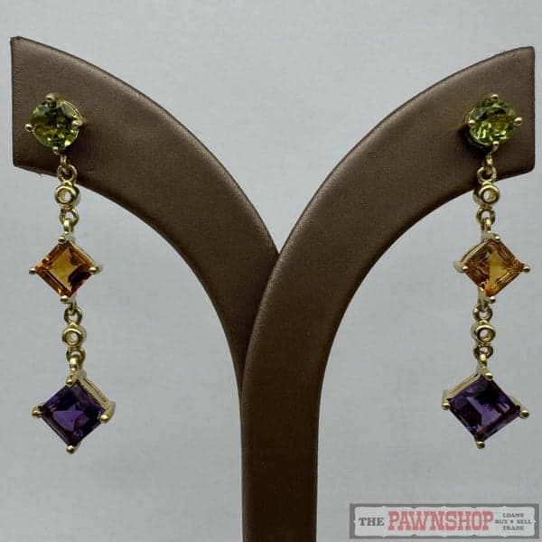 18ct Yellow Gold Amethyst, Peridot &amp; Citrine Drop Stud Earrings ~ $3,500!
