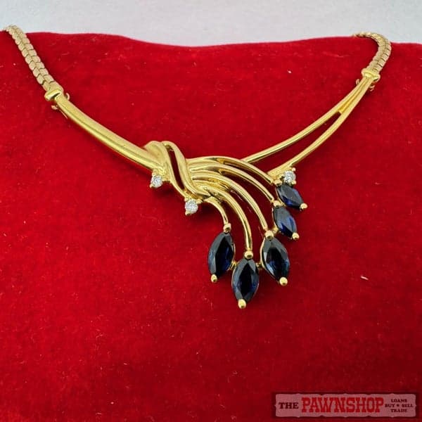 9ct Yellow Gold Sapphire &amp; Diamond Necklace ~ $3,500!