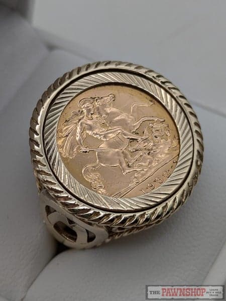 1982 Half Sovereign Coin Ring in 9ct Yellow Gold Setting