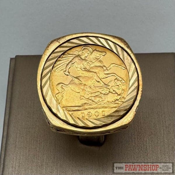9ct Yellow Gold 1901 Half Sovereign Coin Ring ~ $5,500!