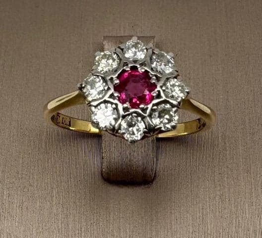 Vintage 18ct Yellow Gold Ruby &amp; Diamond Cluster Ring ~ $7,200!