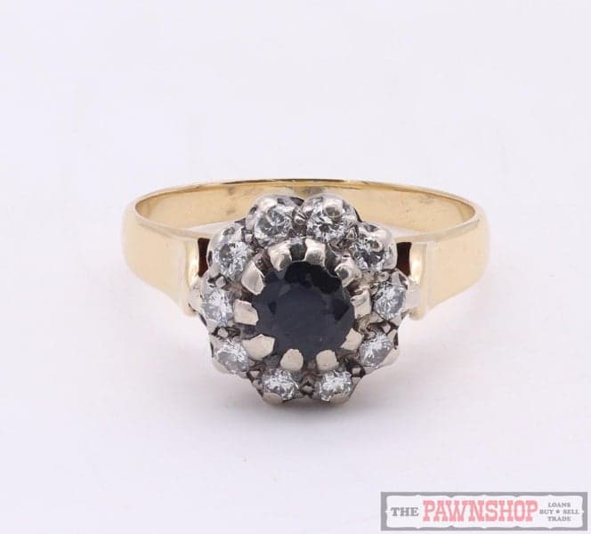 18ct Yellow Gold Sapphire and Diamond Cluster Ring September Birthstone $5,100!