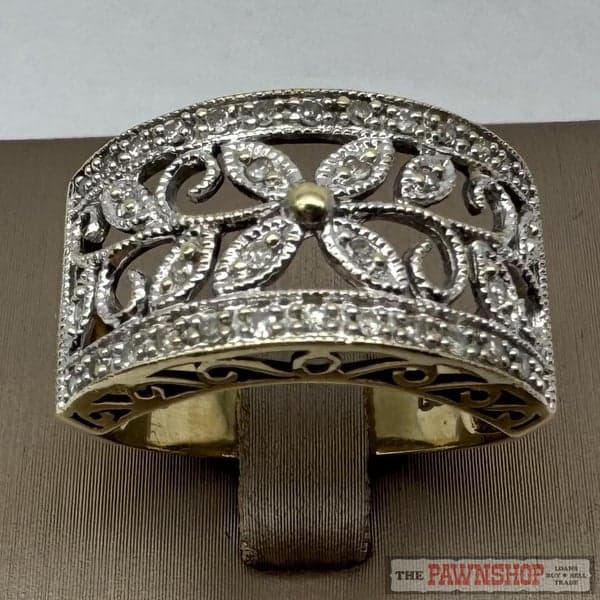 9ct Yellow Gold Diamond Filigree Flower Ring ~ $2,200!