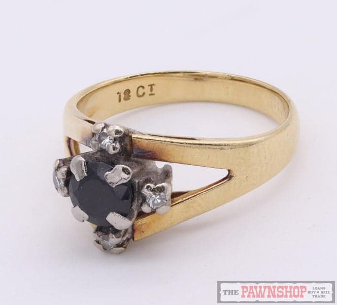 18ct Yellow Gold Sapphire and Diamond Split Shank Ring ~ 5.10 grams