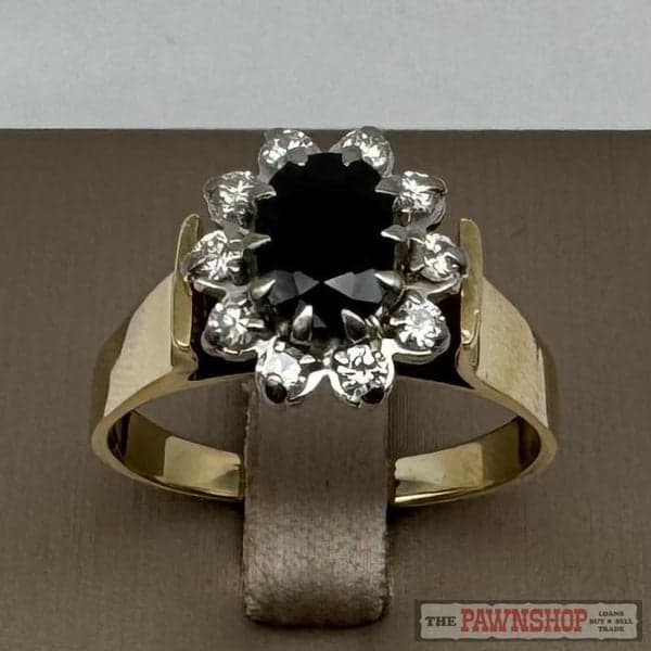 18ct Yellow Gold Sapphire &amp; Diamond Cluster Ring ~ 6,500!