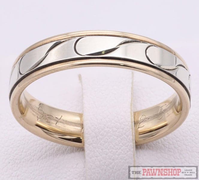 9ct Two-Tone Yellow Gold White Gold Men's Band Wave Design Ring ~ 5.90 grams