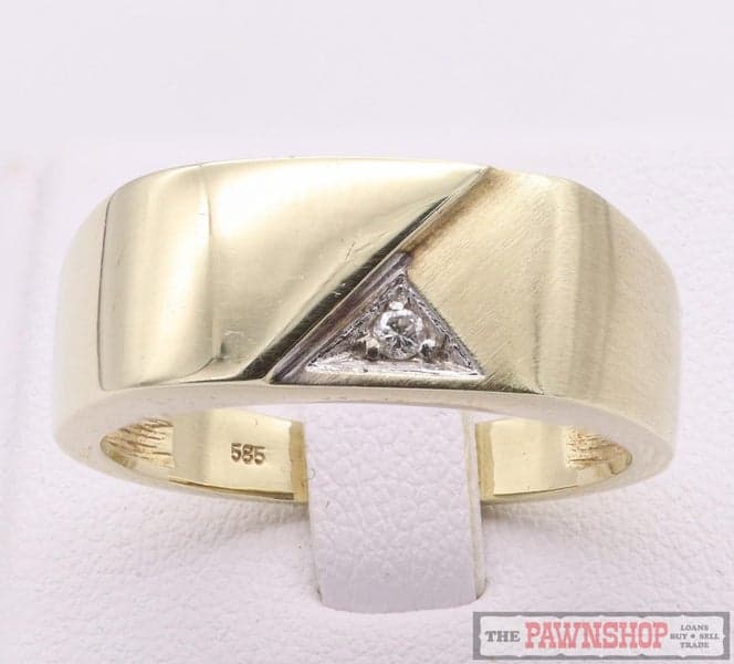 14ct Yellow Gold Wide Men's Ring Geometric Design with 1x Diamond ~ 7.20 grams