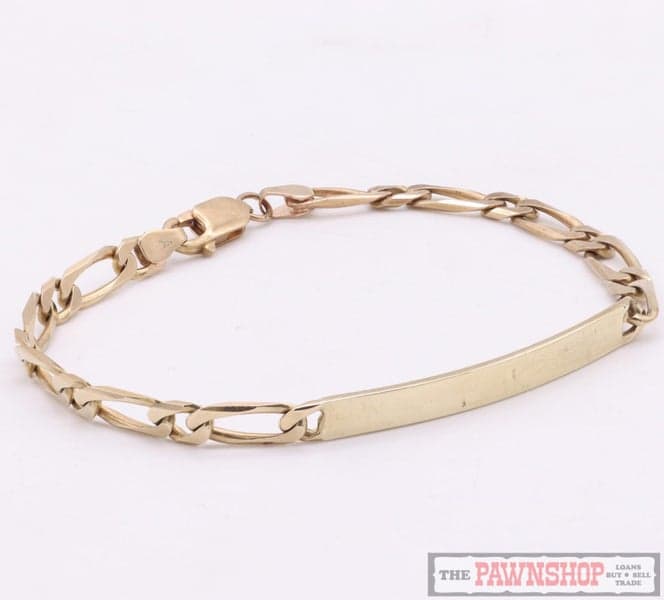 9ct Yellow Gold Classic Timeless ID Figaro Link Bracelet ~ 10.50 grams