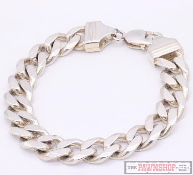 Solid Sterling Silver MHJ 925 Men's Curb Link Bracelet 11mm Links ~ 38.90 grams!
