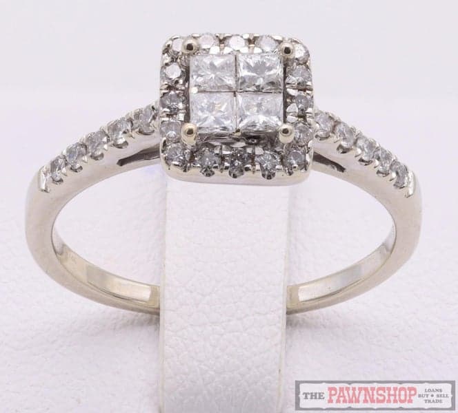 14ct White Gold 20 Stone Diamond Halo Princess Cluster Ring 0.55ct TDW ~ $4,000