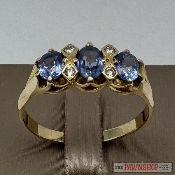 9ct Yellow Gold Sapphire &amp; Diamond London Bridge Ring ~$3,200!