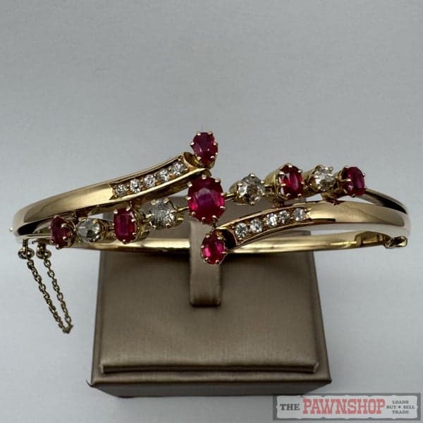 Vintage 15ct Yellow Gold Ruby &amp; Diamond Snap Bangle ~ $13,400!