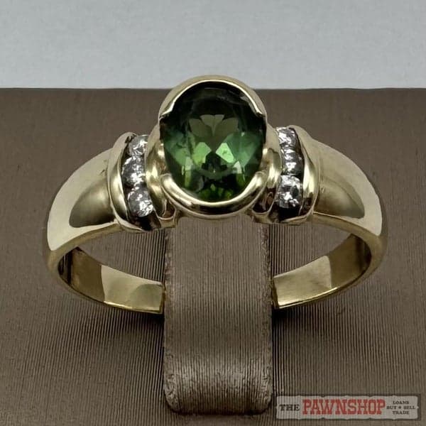 9ct Yellow Gold Green Tourmaline &amp; Diamond Ring ~ $2,100!
