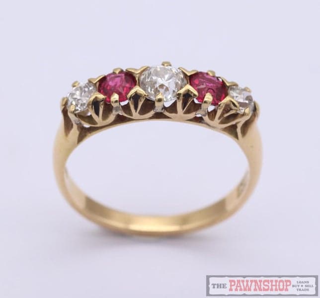 18ct Yellow Gold Diamond and Synthetic Ruby London Bridge Ring ~ $5,000!