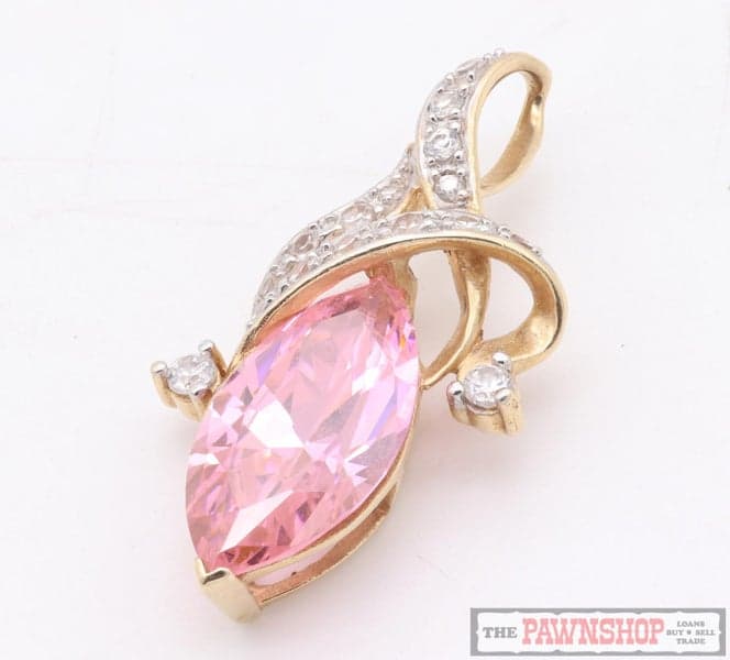 14kt Yellow Gold Pink Stone and CZ Pendant
